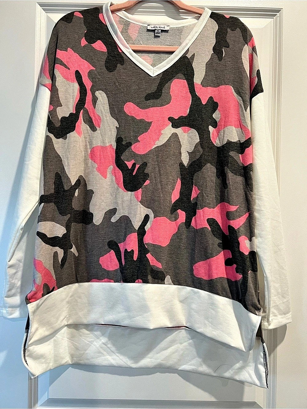 White Birch Camo Long Sleeve Knit Top